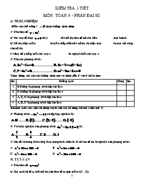 Kiểm tra 1 tiết môn Toán 9 - Phần Đại Số
